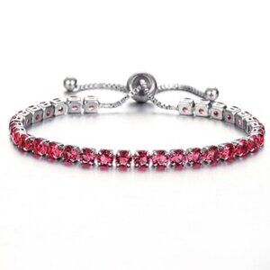 Red Round Stone Silver Tennis Bracelet